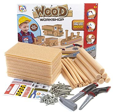 Toy Hub Junior Woodworker's Workshop Builders Role Play Construction Set Wood Like Foam DIY Building Kit With Saw, Hammer & Nails (R01-1361)