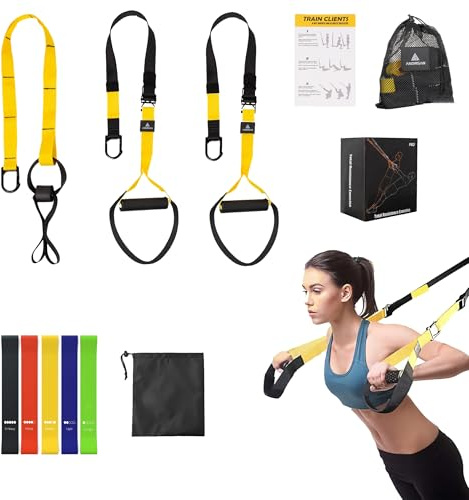 Resistance Training Kit, 2 Adjustable Bodyweight Resistance Bands with Handles + 1 Door Anchor + 5 Resistance Loop Bands for Working Out Hold up to 600 lbs Home Gym Equipment