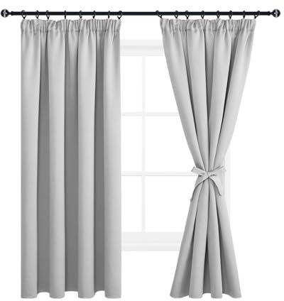 DWCN Vorhänge Verdunkelungsvorhänge Thermovorhänge Vorhänge Blickdicht mit Kräuselband Gardinen Dicke Thermovorhang Kälteschut Hitzeschutz mit Vorhang-Krawatten, 200x140 cm(HxB), Silber Grau, 2er Set