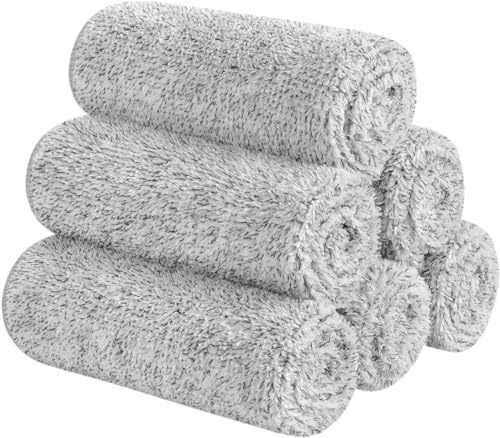 KLNYOO Mikrofiber ansiktstrasa snabbtorkande återanvändbar tvättduk ultramjuk ansiktshanddukar sminkborttagningstyg 30 x 30 cm vit 6-pack grå