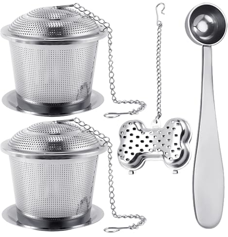 2 colini da tè, 1 cucchiaino, 1 pezzo di uovo da tè, diffusore per tè sfuso, colino da tè e colino, colino da tè in acciaio inox, colino da tè extra fine, colino da tè con manico lungo (argento)