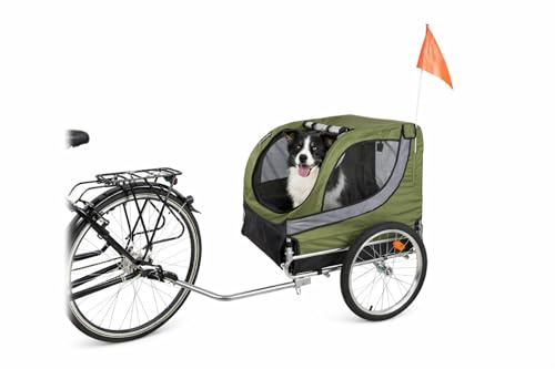 remorque Velo Chien - Flamingo Tybalt Vert - A:76 cm B:57 cm C:65,5 cm D:130 cm - Polyester et Acier - Pliable - avec Housse de Pluie - Aussi pour E-Bike - Charge Max 30 kg - 2 Sangles de sécurité