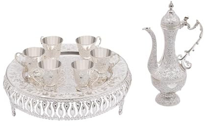 SUONTY Ensemble tasse à café et service à thé pour 6 personnes, 8 pièces, vintage, rare - En alliage de zinc - Pour décoration de table à thé (argent et blanc)