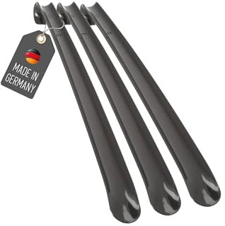 Lantelme 3 Stück Schuhanzieher 50cm Farbe Schwarz | Kunststoff Schuhlöffel Xl Lang und stabil | Plastik Schuhanziehhilfe für die ganze Familie mit Haken zum aufhängen (Schwarz)