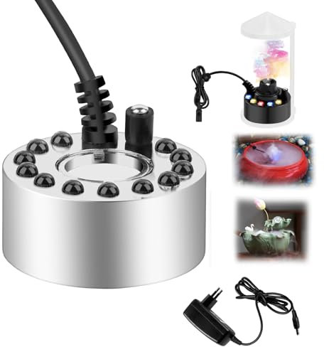 Nébuliseur à ultrasons, mini machine à fumée avec 12 LED Fogger, machine à fumée à ultrasons, mini fabricant de fumée pour fontaine, étang, brouillard décoration de Noël
