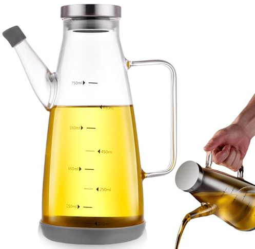 Bottiglia di olio da 750 ml: bottiglia di olio d'oliva, bottiglia di olio di vetro con manico antiscivolo, dispenser di olio con base in silicone antiscivolo, bottiglia di olio d'oliva, antigoccia