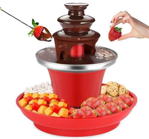 Mini chokladfonduefontän, 3-våningars MINI chokladfontän, elektrisk chokladfonduefontän i rostfritt stål med avtagbar bricka, for mjölkchoklad, ost, smör