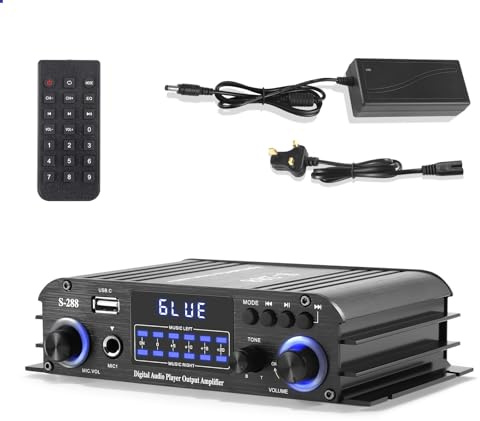 Stereo Bluetooth Audio Amplifier, 4.0 Channel 30W×4 Audio Stereo Receiver, Amplifier HiFi for Speakers FM Radio, Karaoke, USB/SD Card/FM Radio/2 Mic, for Home Speaker, Car Speaker, Theater System