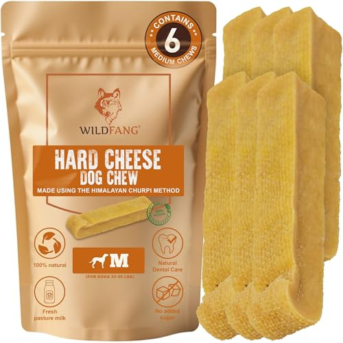 Wildfang® Yak Chews, Medio per Cani 15–25 kg – Snack Dentale, Durezza come il Formaggio Himalayano, Stile Churpi, Premi per Cani e Addestramento Cuccioli, Circa 72 g, Confezione da 6