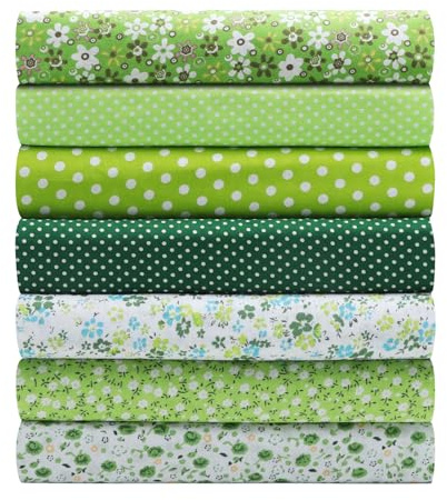 VOSSOT 7 pcs telas para patchwork 50 x 50 cm para coser, con patrón de plantas y tijeras, paquete de telas de algodón para patchwork. Costura y manualidades tela DIY para niños y adultos, decoración