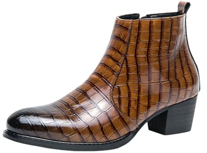 Bottines hautes pour homme - Bottes de loisirs Oxford - En cuir - Classiques - Avec talon élégant - Fermeture éclair latérale, marron, 43 EU