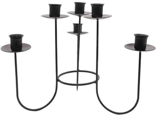 Black Candelabra 6 Candle Metal Candle Holder 9.25 Inch Tall, Elegant Decorative Candlestick Stand for Fireplace, Christmas Tree Topper, Home Party and Dining Decor