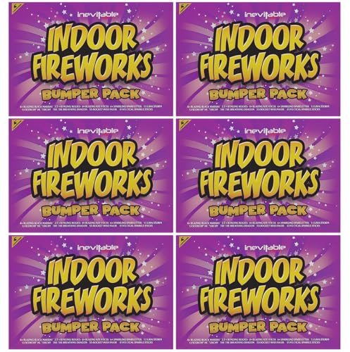 Inevitable Party 6 x Indoor Fireworks Selection Packs - A Collection of 8 different Nostalgic Novelty Pyrotechnics - CAT F1 Low Hazard