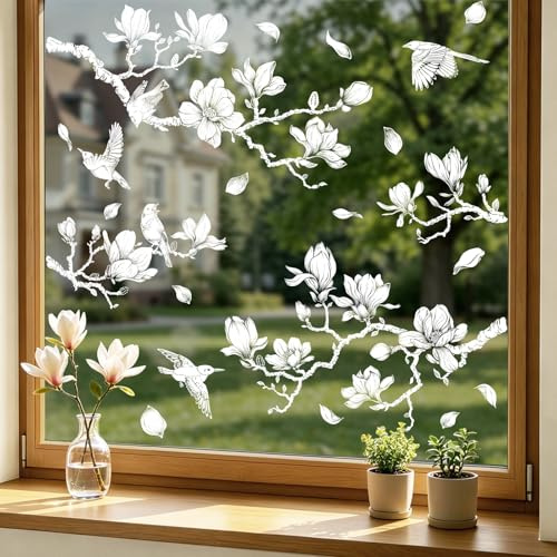 Supzone Fensterbilder Selbstklebend Blume Weiß Fensteraufkleber