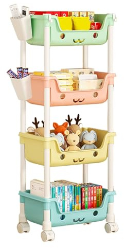 Organizzatore per giocattoli piccoli - Scaffale multilivello con ruote, grandi contenitori con ruote + accesso facilitato, in durevole + struttura rinforzata, per camerette dei bambini, sala
