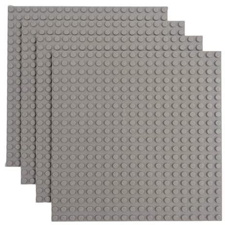Q-Bricks Classic Bauplatten | 20x20 Noppenanzahl | 16 * 16 cm | Kompatibel mit Meisten Marken | 4 STK. im Set | Farbe: Fenstergrau