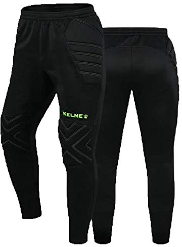 Kelme Goalkeeper Pants Pro with Protection Pads - Goalie Pants Sizes for Kids and Adults, Black/Yellow, XS