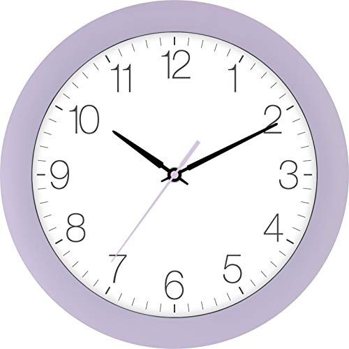 Eurotime Reloj de pared de 30 cm, color lila, carcasa de plástico, cristal auténtico, cambio automático de hora y hora de verano e invierno, esfera transparente, 52800-21-2