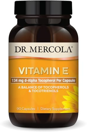 Dr. Mercola Vitamin E (134 mg) Dietary Supplement, 90 Capsules (90 Servings), Balance of Tocopherols and Tocotrienols, Non GMO, Gluten Free, Soy Free