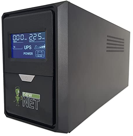 NewNet Ups – Estabilizador de tensión de corriente – Sistema de alimentación ininterrumpida sin conexión para PC Monitor Cámaras DVR Router Fibra Alarma módem con pantalla [350 W – 500 VA – Celdas de