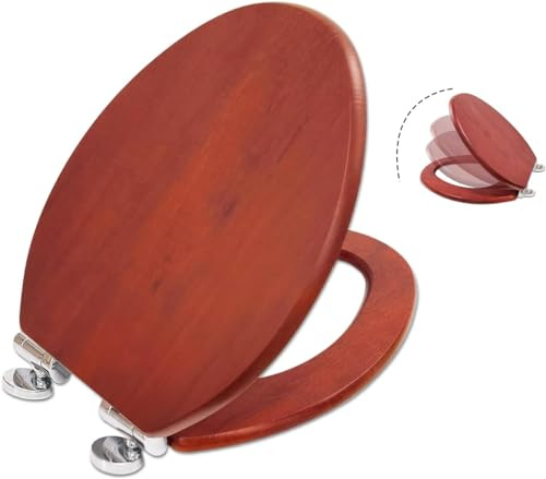 Toalettsits med automatisk sänkning, toalettglasögon med automatisk sänkning och snabblås, MDF träkärna, stabil kvalitet, enkel rengöring (Apple Wood)
