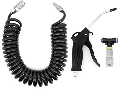 Yuhtech Black Air Duster Blow Gun Kit with 5M Recoil Blow Dust Gun Quick Connects Cleaning Kit for Lorry Truck Car