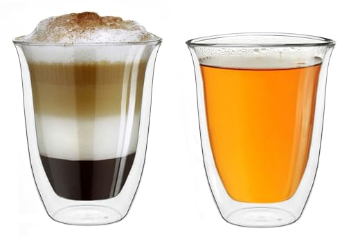 Creano Verres à double paroi 250 ml DG-V, lot de 2, grand verre thermo à double paroi en verre borosilicaté, verres à café, verres à thé, verres à latte, verres à double paroi