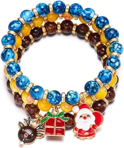 TOFBS Pulsera Mujer de Navidad con Cuentas de Colores y Dijes Festivos Pulsera de Moda para Mujeres Accesorio Perfecto para Fiestas y Celebraciones