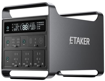 ETAKER Tragbare Powerstation M2000, 2008Wh Kapazität mit 6 AC Ports, 4 USB-A & 2 USB-C Outlets, Schnellladung, Steckdose erweiterbar für Home Backup, Notfall, Outdoor, RV Travel, Garten Party, Camping