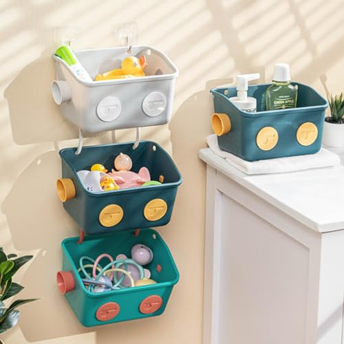 Tokokimo Badewannenspielzeug Aufbewahrung, Niedlicher Roboterförmiger Badewannen-Organizer für Badewannenspielzeug, 3 Stück, Grüner/Blau/Grau
