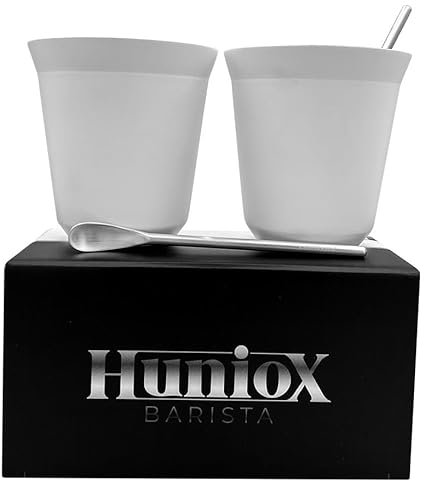 Huniox® 2 X 250 Ml - Coffee Mug - Taza De Te - Tazas Cafe Con Leche - Vaso Acero Inoxidable - Taza Sin Asa - Incluye 2 Cucharillas De Diseño (Coral, 250 Ml)