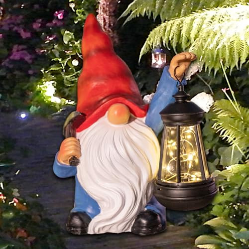 halp·ssfm Garden Gnome Statue Solar Light Outdoor Decorations Figurine with Lantern Led Shovel Sculpture Lawn Patio Yard Porch Outside Christmas Housewarming Gifts for Women Mother's Day Grandma