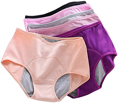 unhg Periodenunterschwäsche, Inkontinenz Unterwäsche Damen, Menstruationsunterwäsche Baumwolle, 6Er Pack,Multi Colored,3XL