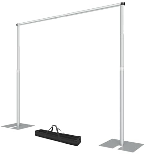 EMART Robust bakgrundsstativ på 2,5 x 3 m, justerbart rör- och draperingsstativ med 4,2 kg platt metallfot, bakgrundsstativ för fest, bröllop, videostudior,