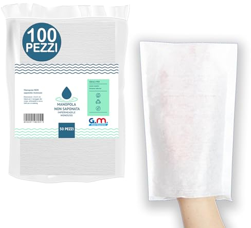 G.M. DISTRIBUZIONE 100 Manopole non Saponate usa e getta Impermeabili, Per la Detersione e l’igiene di Pazienti Anziani ed Allettati, Guanto Monouso Lavapaziente, Interno Impermeabile