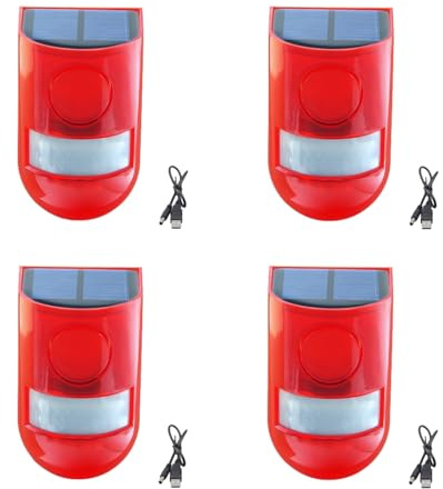 Lancoon 4 Pack Alarme Solaire Détecteur de Mouvement Sonore et Lumineux pour l'Extérieur Dispositif Etanche Sirène 110db Son Alerte Flash Avertissement Système d'Alarme de Sécurité pour la Maison