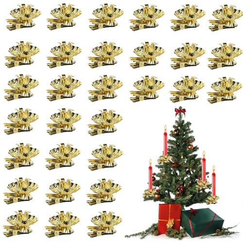 Auirshiky Weihnachtskerzen-Clip 30 Stück, Blumenförmige Kerzenhalter Metall-Kerzen-Clips für Weihnachten Geburtstag Party Kerzenhalter, für Weihnachtsfeiertage Partygeschenke