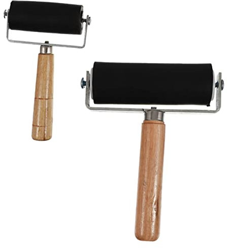 Rodillo de prensa, rodillo de costura, juego de 2 rodillos de goma for pintar, rodillo de laca, rodillo de impresión de pared, juego de rodillos de pintura de mango largo for manualidades de arte DIY.
