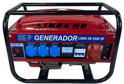 Generador Eléctrico Portátil de Gasolina, 2500W, 230/380V, Motor de 4 Tiempos, Depósito 15L, Trifásico y Monofásico, Color Rojo
