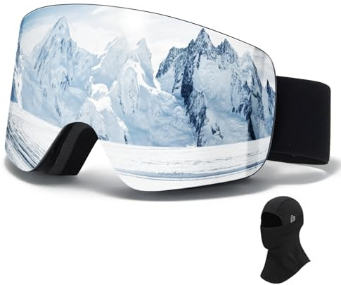 Skidglasögon OTG för unisex, YH227 snowboardglasögon med halkskydd pannband UV-skydd anti-dimma, skidglasögon helt pläterade REVO justerbara, skidglasögon för skidåkning (11-silver/svart + skidmask)