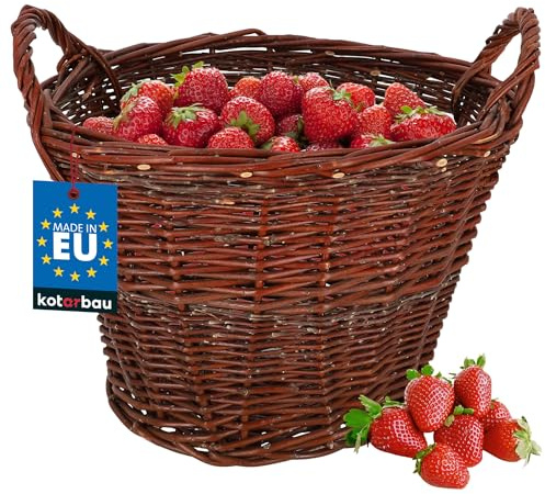 KOTARBAU® Cesta Mimbre - con Asas - Ø 40 cm - Marrón - Cesta Leña - Capazo Mimbre - para Juguetes - Frutas & Verduras Decoración - Almacenaje