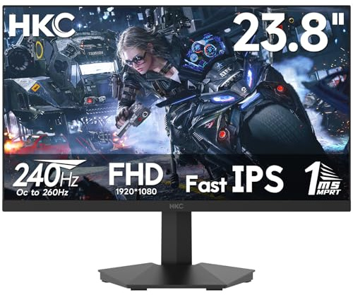 HKC 24 Zoll Gaming Monitor, Fast IPS, Full HD 1920 × 1080, 240Hz (OC 260Hz), 1ms MPRT, HDR400, 90% DCI-P3, VESA 100×100, HDMI 2.0 & DisplayPort 1.4, Low Blue Light