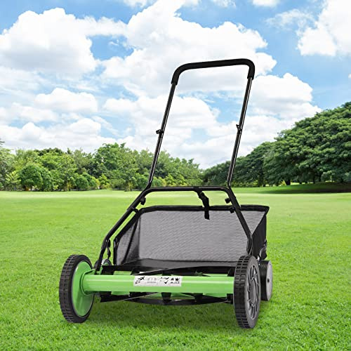 Cortacésped manual, cortadora de husillo, barredora de césped, 9 niveles de altura ajustable, cortacésped manual con bolsillo, ancho de corte 50,8 cm, respetuoso con el medio ambiente y silencioso