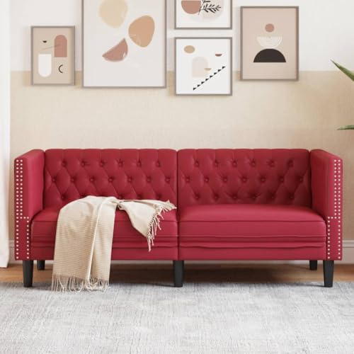 FWIKDUN Comoda poltrona Chesterfield in similpelle vinaccia, con classica cucitura a bottoni e forma imbottita per una comoda seduta a 2 posti