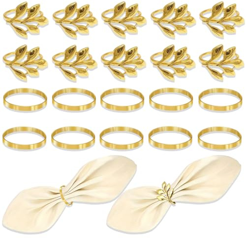 YinnFeen 20 Piezas Servilleteros Dorados, Hebillas para Servilletas Servilleteros Individuales, Servilleteros de Metal en Forma de Hoja para Boda Navidad Aniversario y Decoración de Mesa