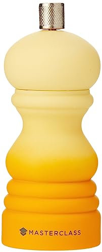 MasterClass - Macinapepe o macina sale con tappo intercambiabile, in plastica, colore giallo senape, 12 cm