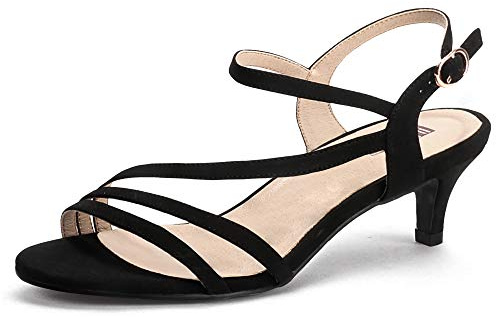 IDIFU Women's Dressy Strappy 2 Inch Low Kitten Heel Open Toe Sandals Dress Shoes for Woman Lady in Bridal Dance Evening(Black Nubuck, 8)