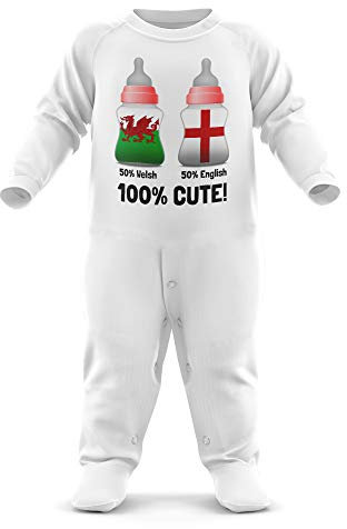 Purple Print House Baby 50 % walesisk 50 % engelsk 100 % söt sparkdräkt - rolig födelsedag söt fotboll rugby gåvor för baby - Wales England Falg sparkdräkt