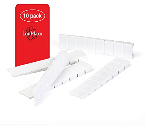 LouMaxx Möbelkeile 10er Set | Unterlegkeile 8 x 20 x 100 mm in Weiß | Keile Kunststoff mit integrierten Sollbruchstellen | Kunststoffkeile | Plastik Keil zum Ausgleichen von Schrank und Kommode