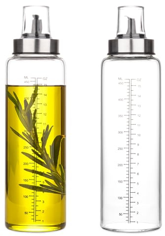 hotder Oil Bottles, Olive Oil Dispenser, Oil Dispenser Bottles, Oil Dispenser, Oil Dispenser Bottle for Kitchen, Glass Oil Bottle 500ml, Easy Refill & Cleaning Non-Drip Spout (500ML 2pcs)
